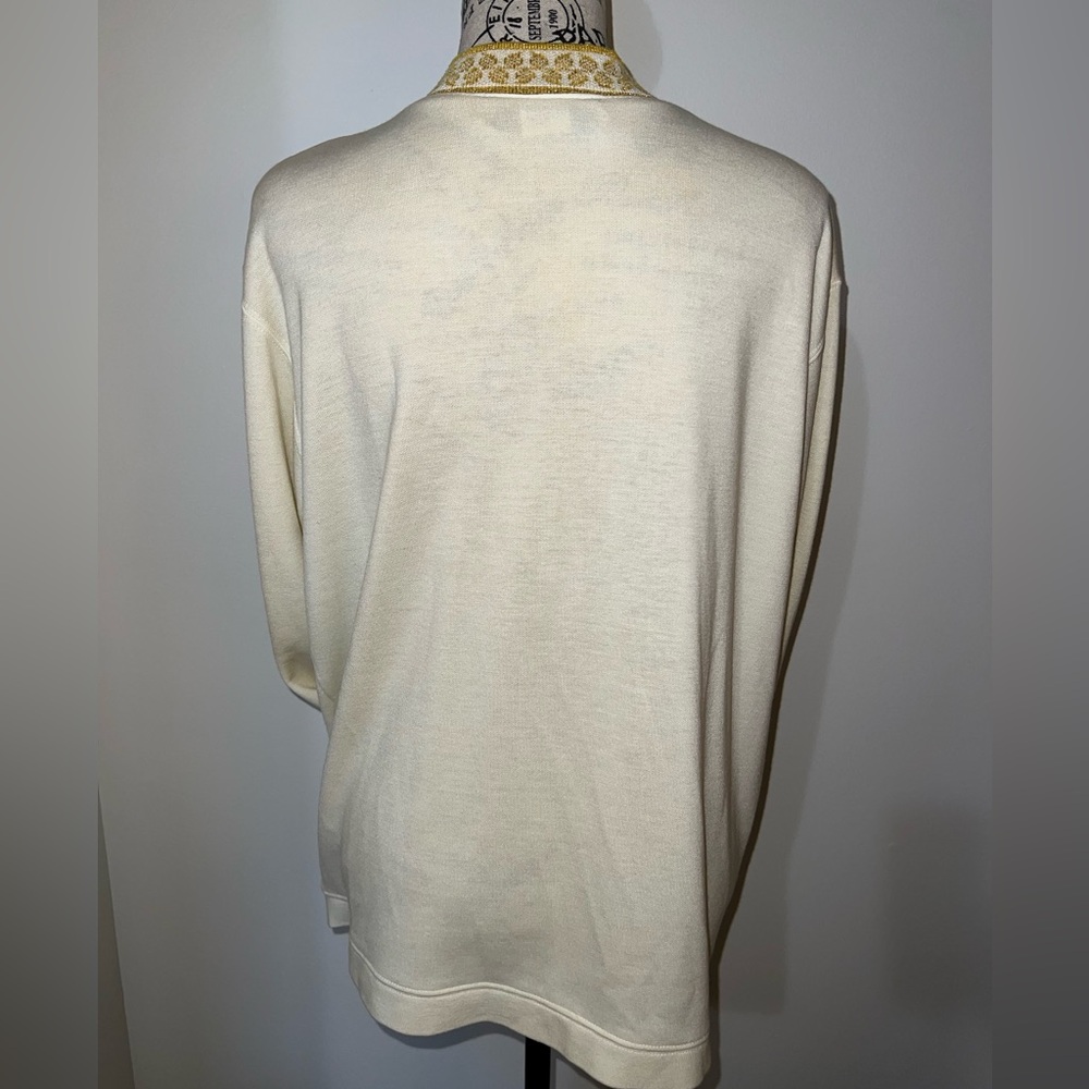 Cathy Daniel’s 90s Vintage Ivory & Gold Trim Cardigan/Size Large - Picture 6 of 14
